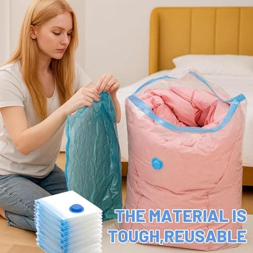 Vacuum Storage Bags 10 Pack - 50x30cm Compact Size, Hand Pump Included, Space Saving Bags for Travel, Clothes & Underbed Organisation, 10 Same Size Bags for Neat Storage — view 6