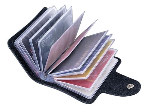 24 Slot Basic Card Holder for Men or Women | Black PU Leather Card Wallet | Slim Light Credit Card Wallet | Minimalist Small | Drivers License | Business Cards | Debit | Cardholder Pockets Organiser — view 5