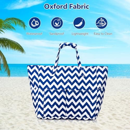 Zocipro 45 Litre Large Beach Bag for Women, 8 Pockets Tote Bag with Zip — view 5