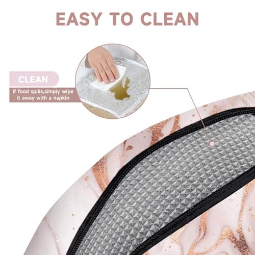 HYEPNED Rose Golden Marble Reusable Insulated Lunch Bags for Women & Kids & Girls & Adults & Ladies, Waterproof Leak-Proof Cool Bag for Work School Picnic (Pink) (Pink) — view 6