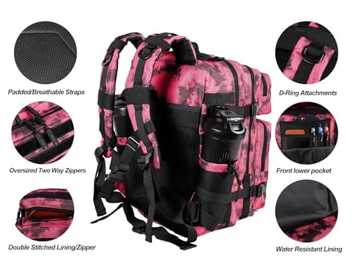 LHI Tactical Military Backpack for Men and Women 35L Army Assault Pack Bag Small Rucksack with Bottle Holder - Pink Tie-Dye — view 5