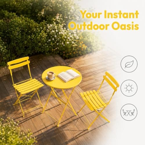 evergoods 3 Piece Gargen Table and Chairs Outdoor Folding Bistro Set — view 6