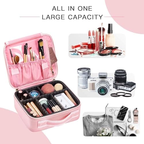 Makeup Bag Cosmetic Case Vanity Travel Beauty Box Make Up Train Case, Pink — view 2