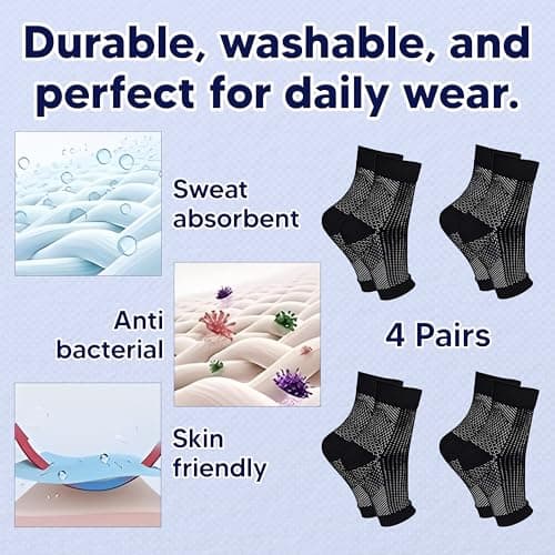 4 Pairs Ankle Support Neuropathy Compression Socks for Women & Men – Medical Plantar Fasciitis Socks, Pain Relief Soothe Relieve Compression Design with Ankle Strap and Brace for Feet Pain Relief — view 6