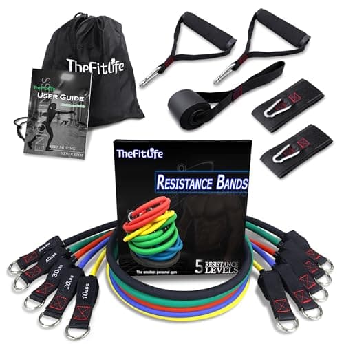 TheFitLife Resistance Bands Set 150lbs for Men & Women – Home Gym Equipment with Handles, Door Anchor & Ankle Straps, Stackable Exercise Bands for Full Body Workout & Strength Training