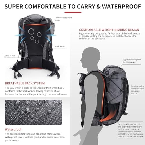 Naturehike Rock 40+5L Internal Frame Hiking Backpack for Outdoor Camping Traveling Backpacking Backpack (Black 40+5L) — view 4