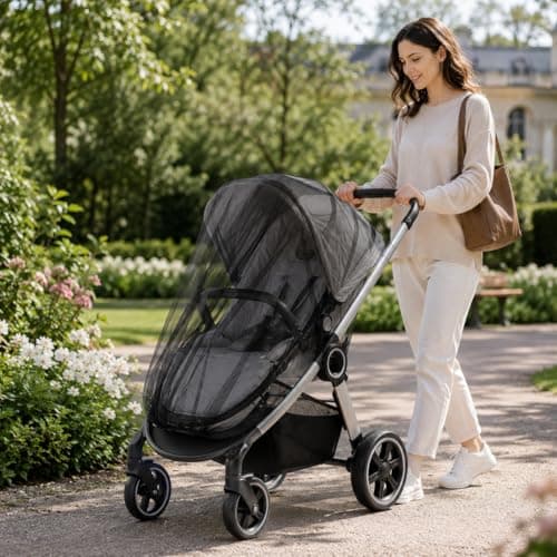 2 Pcs Universal Mosquito Net for Pram and Pushchair - Breathable Mesh Insect Cover with Elastic Edge, Fits Buggy and Stroller, Tear-Resistant Polyester, Black — view 4