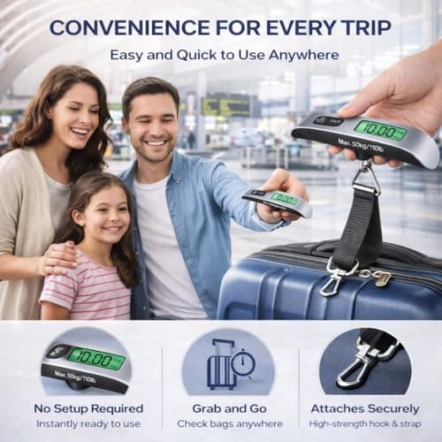 Suplexity Luggage Scale Portable Hanging Travel Weight Scale 50kg/110lb Capacity LCD Display Tare Function Lightweight Compact for Suitcases Travel Airport — view 4