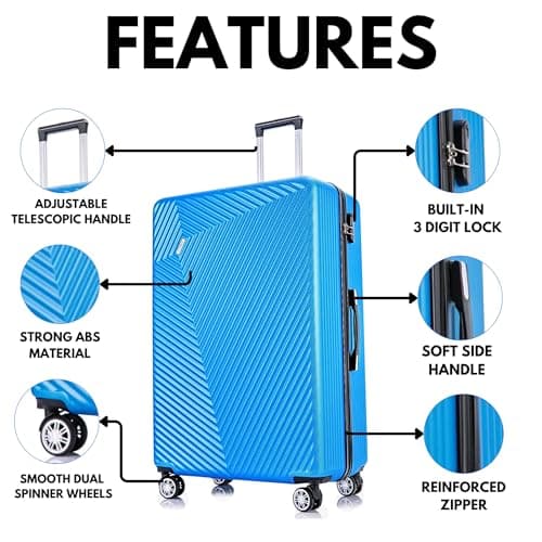 55x35x20 Cabin Suitcase Carry on Hard Shell Hand Luggage Cabin Bag Case Approved for Ryanair EasyJet 2 + Many More Small Fits 8kg-10kg 35 Litre Capacity 3 Digit Lock + Telescopic Handle Cabin Luggage — view 3
