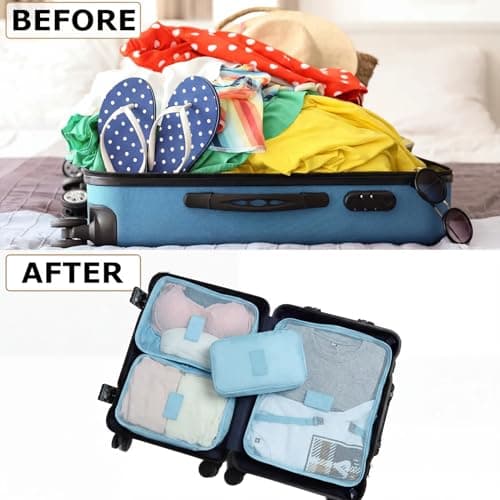 LANSKLBD 6/8 Set Packing Cubes for Suitcases Travel Luggage Packing Organizers,Travel Accessories Essentials Luggage Organizer with Shoe/Tioletry/Laundry Bag (Light Blue, 6 set) — view 5
