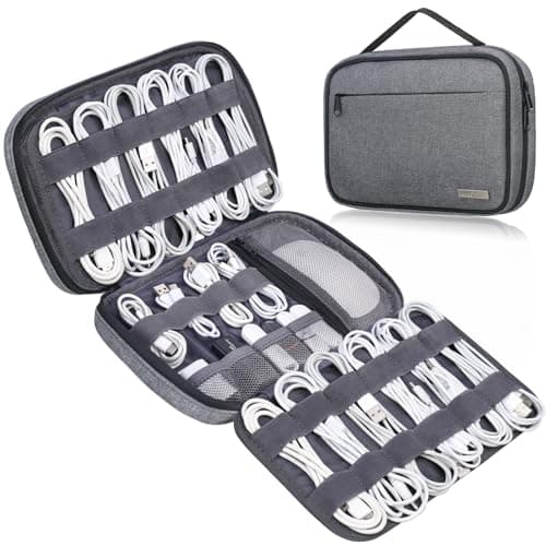 Lacdo Cord Organizer Travel, Cable Organizer Bag Case, Portable Electronics Organizer Travel Case, 6 Layer Large Capacity Charging Cords Storage Organizer for Cables, SD Card, Travel Essentials, Gray