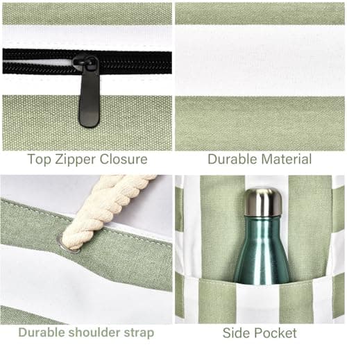 oscaurt Large Beach Bag Stripe Women's Tote with Zip Waterproof Beach Bags for Women Handbags for Pool Shopping Picnic Holiday Essentials — view 5