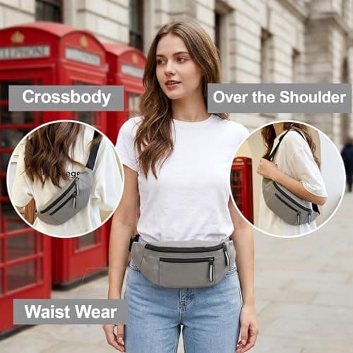 Bum Bag – Lightweight Waist Bag & Waterproof Fanny Pack for Women & Men, Secure Travel Belt Bag for Festivals, Hiking, Running, Holidays – Ideal Bum Bags for Ladies & Men (Grey) — view 5