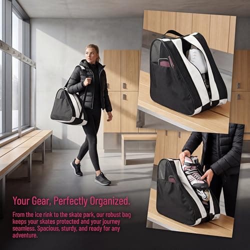YEENAIV Skating Shoes Carry Bags Roller Skate Bag, Oxford Ice Skates Storage Bag for Kids & Adults, Unisex Adults Ice & Skate Bag Ii Fabric and Beach with Adjustable Shoulder Strap (White) — view 5