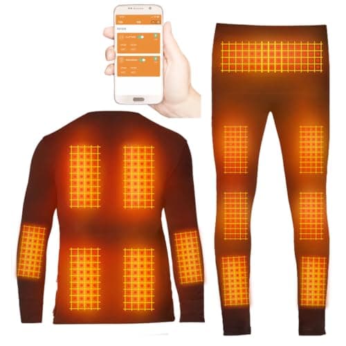 TOVCHEI Heated Thermal Underwear Set with APP Control Smart Electric Heating Long Johns Fleece Lined Base Layer,Black,XL