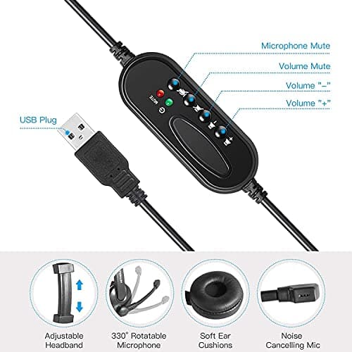 Kithouse PC Headset with Microphone USB Business Office Headset Computer Headphone With Noise Reduction Sound Card, for Skype,Online Webinar, Call Center,Video Conference Call, with Headset Stand — view 3
