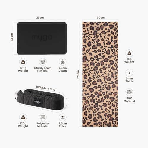 Myga Yoga Starter Set – 6mm Non-Slip Exercise Mat with Block & Strap – Beginner Yoga Kit for Home, Gym & Travel – Ideal for Pilates & Meditation – Durable, Eco-Friendly & Gift-Ready (Leopard) — view 2