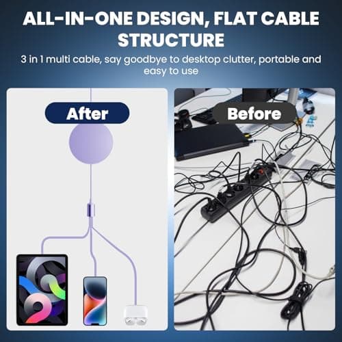 Diyuna Fast USB Multi Charger Cable, 120W 3 in 1 Multi Charging Cable with USB A/C, Charging Cable for Multiple Devices, Retractable Charger Cable Compatible for Phone, Pad, Laptop, Galaxy (Purple) — view 5