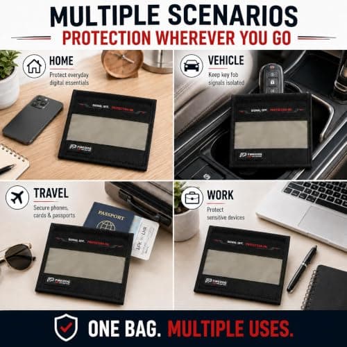 Faraday Bag for Phone & Car Keys, Signal Blocking Pouch Blocks GPS, WiFi, Bluetooth, RFID & Mobile Signals, Anti Tracking Shield for Travel, Privacy & Keyless Car Theft Protection Black — view 6