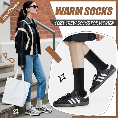 EBMORE Womens Merino Wool Thermal Socks Warm Winter Thick Walking Cosy Boot Crew Comfy Gift Work Hiking Socks Stocking Fillers for Women Ladies 5 Pairs(Mix Color A) — view 5