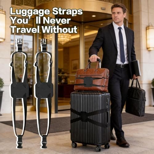 IONEKIUK 2 Pack Luggage Straps Adjustable Suitcase Connector Belt Black — view 4