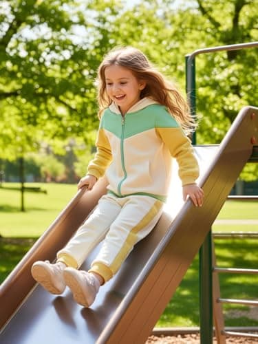 Valcatch Kids Girls Colour Block Tracksuit, 2-Beige, 3-4 Years — view 6