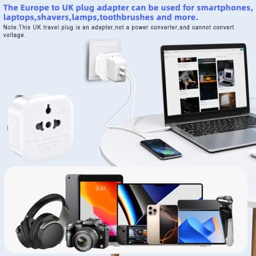 European to UK Plug Adapter US to UK Power Adaptor,US to UK Travel Adapter,13A 250V World Global Appliance Converter for the Visitor from USA, EU, Australia, Thailand, Canada, Japan,China. — view 4