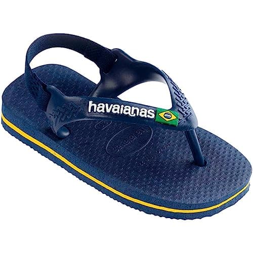 Havaianas Baby Brasil Logo II Unisex baby FlipFlop Navy Blue/Citrus Yellow 1/2 UK Child — view 2
