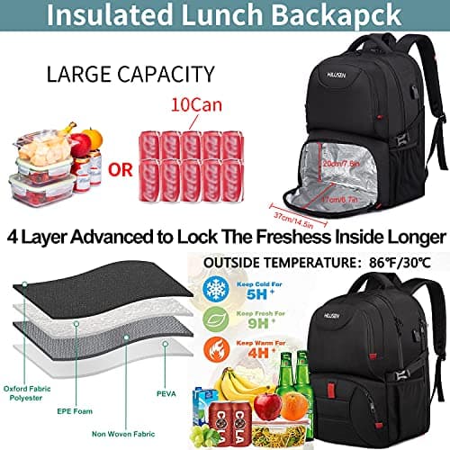 Extra Large Backpack for Men 50L,Lunch Backpack Work Bag Travel Laptop Backpack 17.3 Inch with USB Charging Port,Water Resistant Big Business Computer Rucksack for Men Women College School Black — view 3
