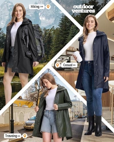 Outdoor Ventures Women's PU Waterproof Raincoat Long Hooded Rain Jacket — view 2