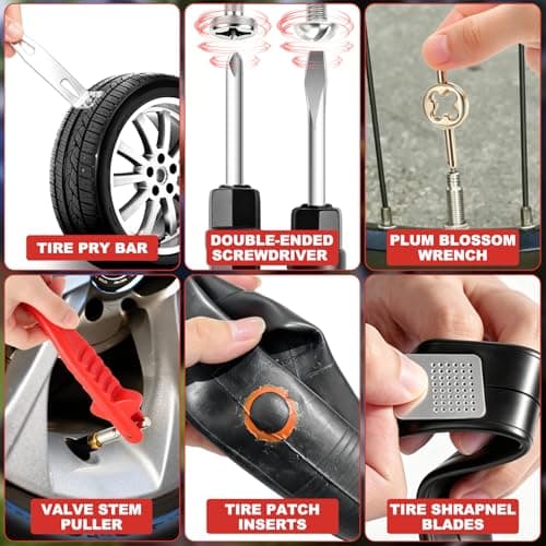 OFNMY 101pcs Tyre Repair Kit, Tubeless Puncture Repair Kit for Car, Motorcycle, Bike, ATV, Heavy Duty Tyre Plug Repair Kit with Tools, Plugs and Storage Bag for Emergency Tyre Repair — view 6