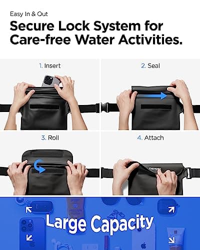 Spigen [2 Pack] Aqua Shield Waterproof Dry Bag, [Quad Seal Tech] [Non-Toxic TPU Material] IPX8 Waterproof Bags with Adjustable Waist Strap - Black — view 5
