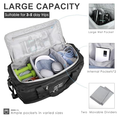 ETRONIK Travel Duffle Bag for Men, Tactical Gym Bag with Shoe Pocket, Black — view 3