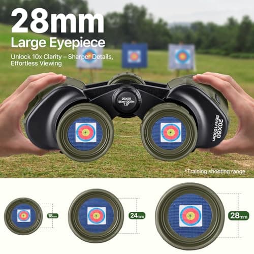 20x50 Hunting Binoculars for Adults - 28mm Large Eyepiece Professional Waterproof Binoculars for Bird Watching Hiking Concert Travel with BAK4 Prism FMC Lens, Green — view 2