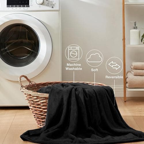 PRIME LINENS Fleece Blanket Reversible Throw for Sofa - Faux Fur Bed Blanket Lightweight Cozy Throw for All Seasons, Perfect for Bed Couch Camping & Travel (Black, 130 x 150 Cm) — view 5