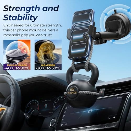 Car Phone Holder, 3-in-1 Universal Car Phone Mount for Dashboard, Windscreen & Air Vent, 360° Rotation, Strong Suction Cup, One Button Release, Compatible with iPhone, Samsung & Smartphones — view 3