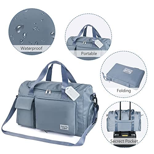 Flintronic Travel Duffel Bag, Foldable Gym Bag Overnight Weekend Bags for Women, Lightweight Hospital Bag with Wet and Dry Separation Bag, Large Holdall Bag Cabin Bag for Sports and Travel - Blue — view 6