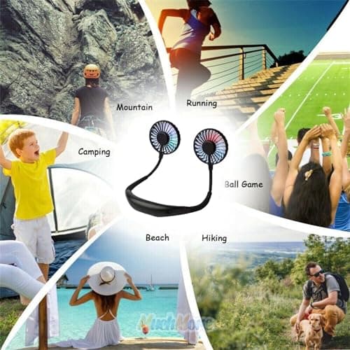Dual Cooling Neck Fan, Portable USB Charging Neck Hanging Fan, Dual Cooling Mini Fan, Outdoor Lazy Fan with LED Lights and Aromatherapy — view 3