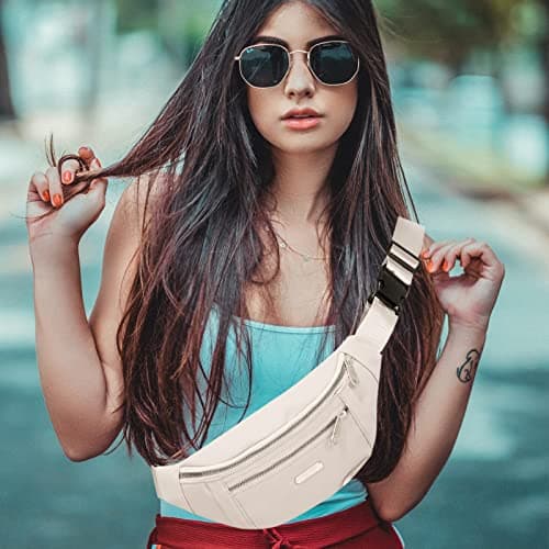Alviller Fanny Pack Fashionable Waist Bag Casual Travel Bum Bag with 3 Zipper Pockets for Women Men Sports Running Hiking Jogging (Beige) — view 2