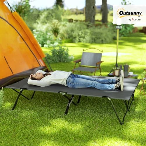 Outsunny Double Camping Bed Foldable Cot Sunbed w/Carry Bag Charcoal Grey — view 2