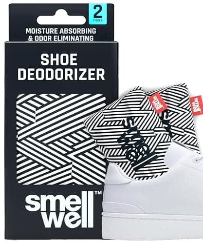 SmellWell Odor Eliminating Air Purifying Bags (2 Pack | 100g) Activated Bamboo Charcoal Air Freshener for use from Gym to Car to Home (White stripes, small)