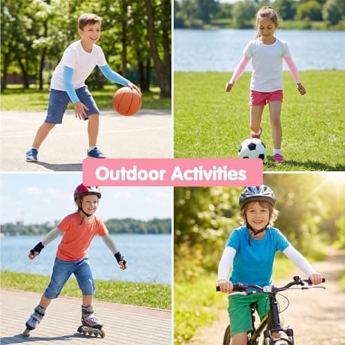Abeillo 5 Pairs Arm Sleeves for Kids, UV Sun Protection Sleeves Cooling Compression Arm Sleeve for Volleyball Basketball Baseball Youth Boy Girl Sports — view 5