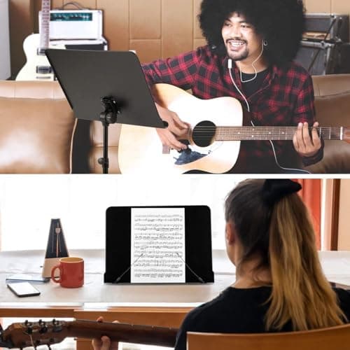 Walgreen Xample Black Sheet Music Stand Foldable Travel Metal Stand Adjustable DMS-1 with Carrying Bag, Sheet Music Folder, Clip Holder and Rotating Lights, Portable Projector Stand, Laptop Stand — view 2