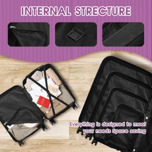 Lishetimig Luggage Sets 4 Piece Travel Suitcase Set with ABS Hard Shell Luggage, Secure TSA Lock with 360° Spinner Wheels, 14" 20" 24" 28" Case-Airline Approved (Purple) — view 6