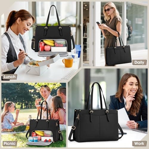 RAINSMORE Laptop Work Bags for Women with Insulated Lunch Compartment Large — view 2