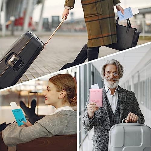 SamHeng Map Passport Holder, Portable Universal Passport Cover for Women Men, PU Leather Airplane Travel Wallet Case Organiser for Passport Credit Cards Boarding Passes (Pink) — view 6