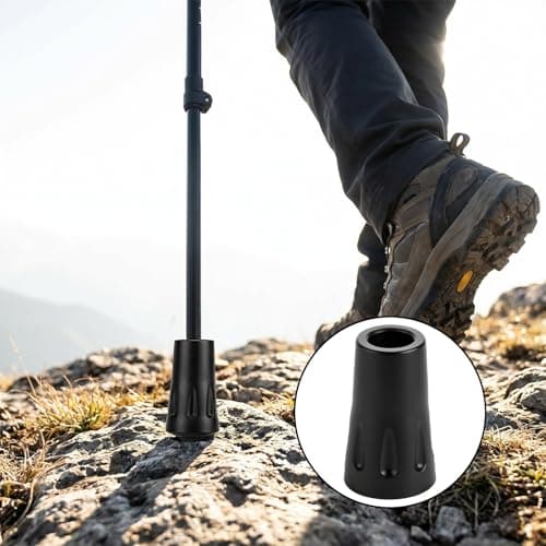 12Pack Heavy Duty Walking Stick Tips Cane Tips Replacement Trekking Pole Accessories Tpu Plastic Universal Fit Non Slip Caps Anti-Slip and Shock Absorbing for Trekking Poles Hiking Sticks Canes(Black) — view 6