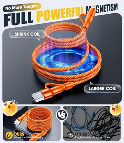 NEWZEROL 100W Magnetic 4-in-1 Charging Cable for iPhone, MacBook, Samsung — view 4