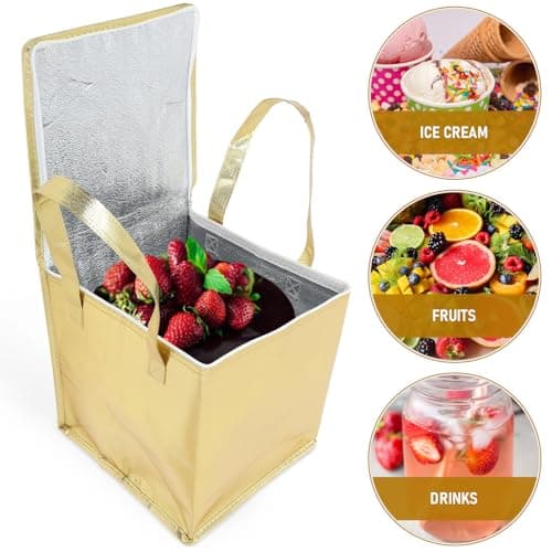 Golden Handheld Cooler Bag Large Capacity Non-woven Waterproof Insulated — view 3