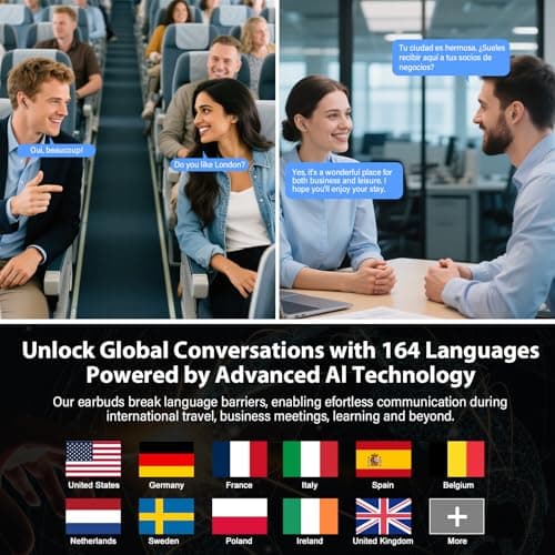 AI Language Translation Earbuds, 48H Real-Time Bluetooth 5.3 Translator Earbuds, Support 164 Languages with AI App, 3-in-1 Ear Buds with ENC Mic, 5 Translation Modes Earphones Travel/Business/Learning — view 4
